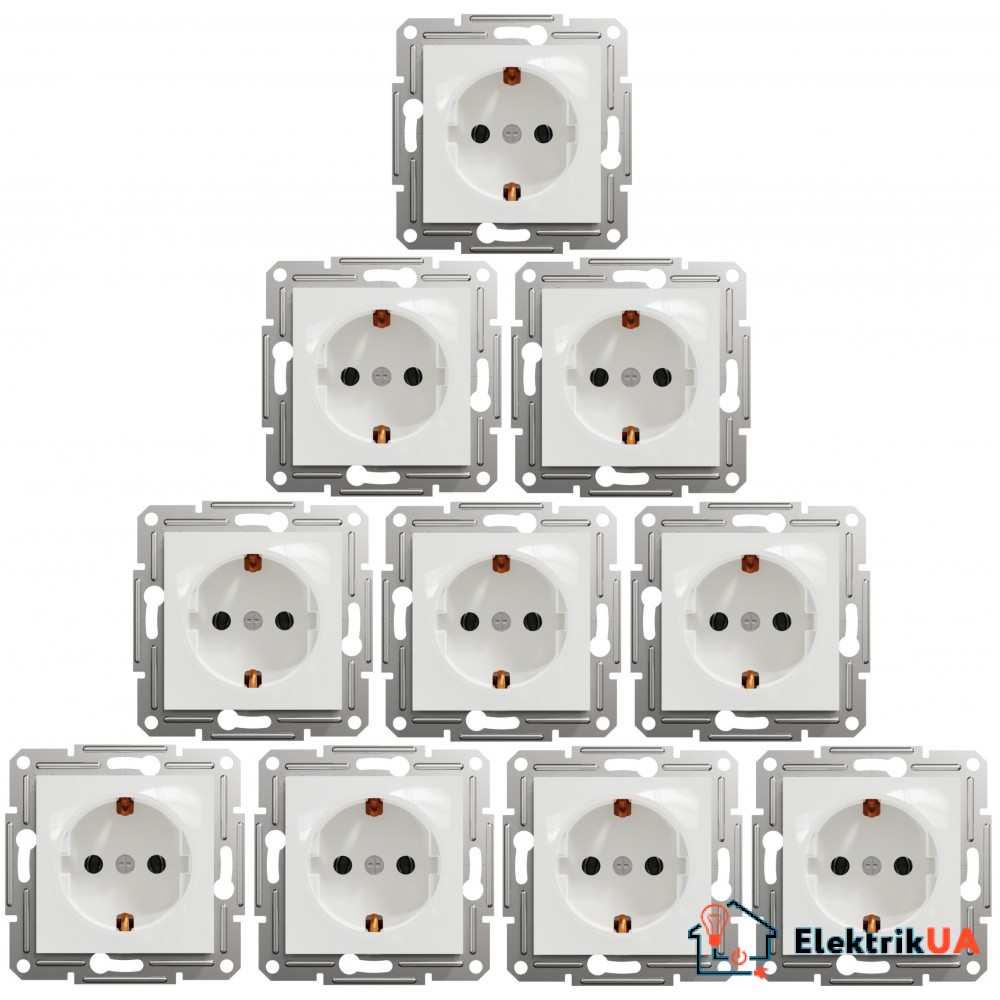 Акционная цена! Продажа кратно 10 штук. Розетка с заземлением Schneider Electric Asfora Белый EPH2970121 (без рамки) (на данный комплект розеток не распространяется накопительная скидка!)